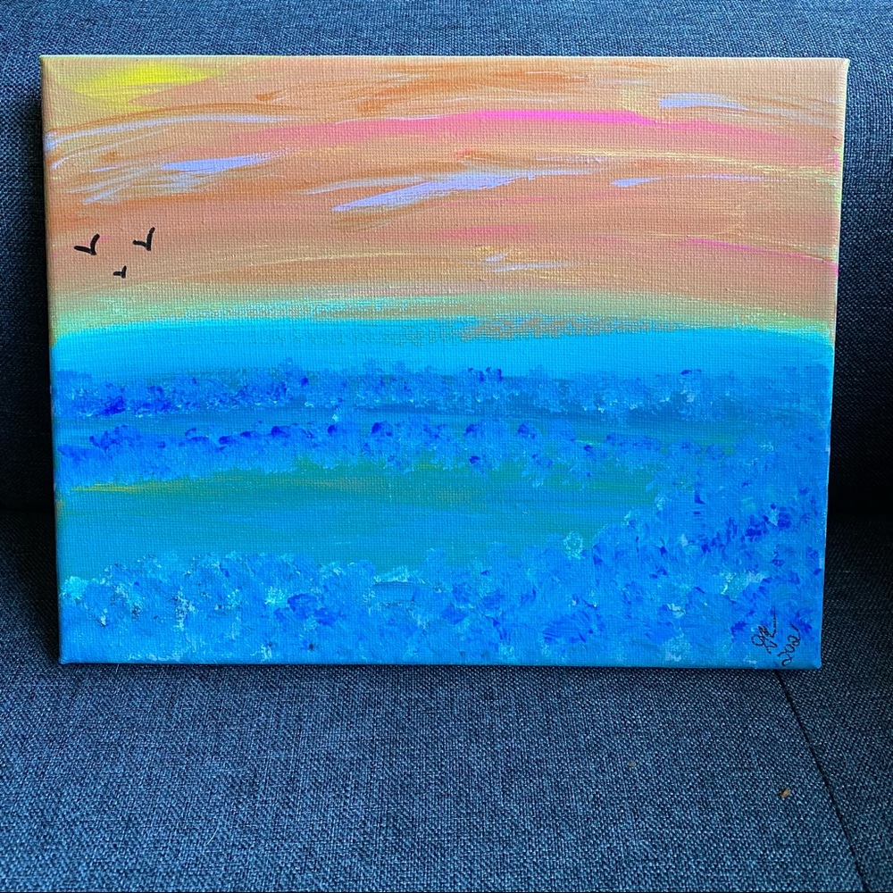 Original ocean sunset painting 7x9